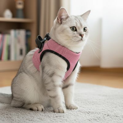 harnais chaton rose assise