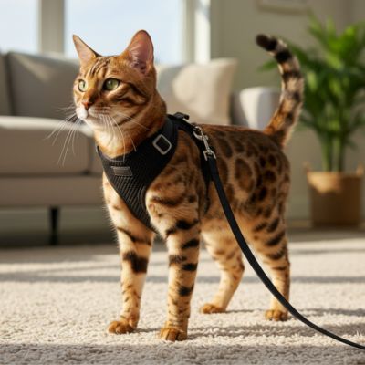 harnais-pour-chat-noir-chat-Tigre-debout